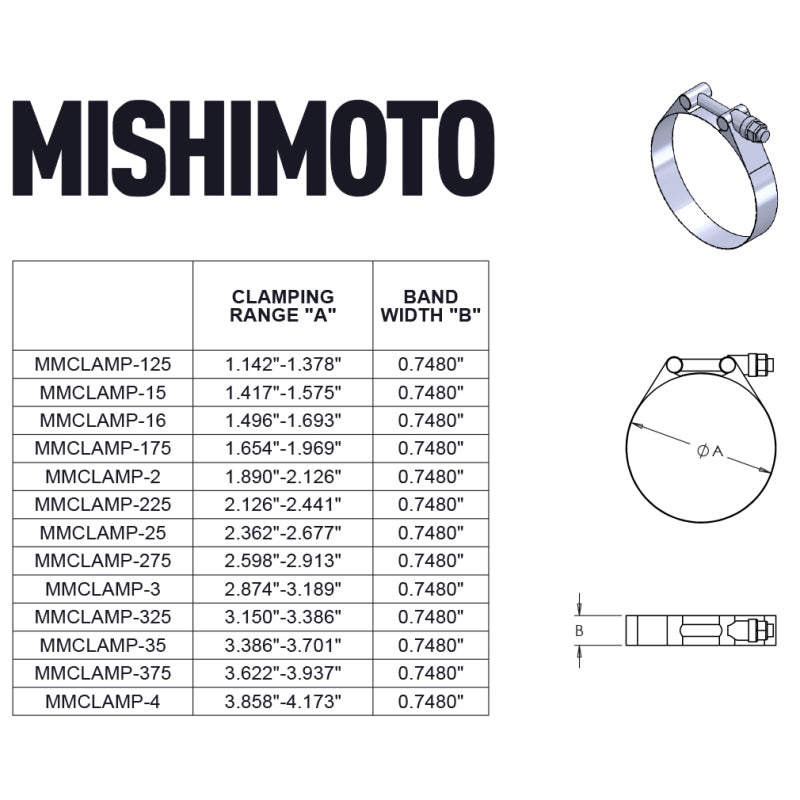 Mishimoto 2.75 Inch Stainless Steel T-Bolt Clamps - DTX Performance