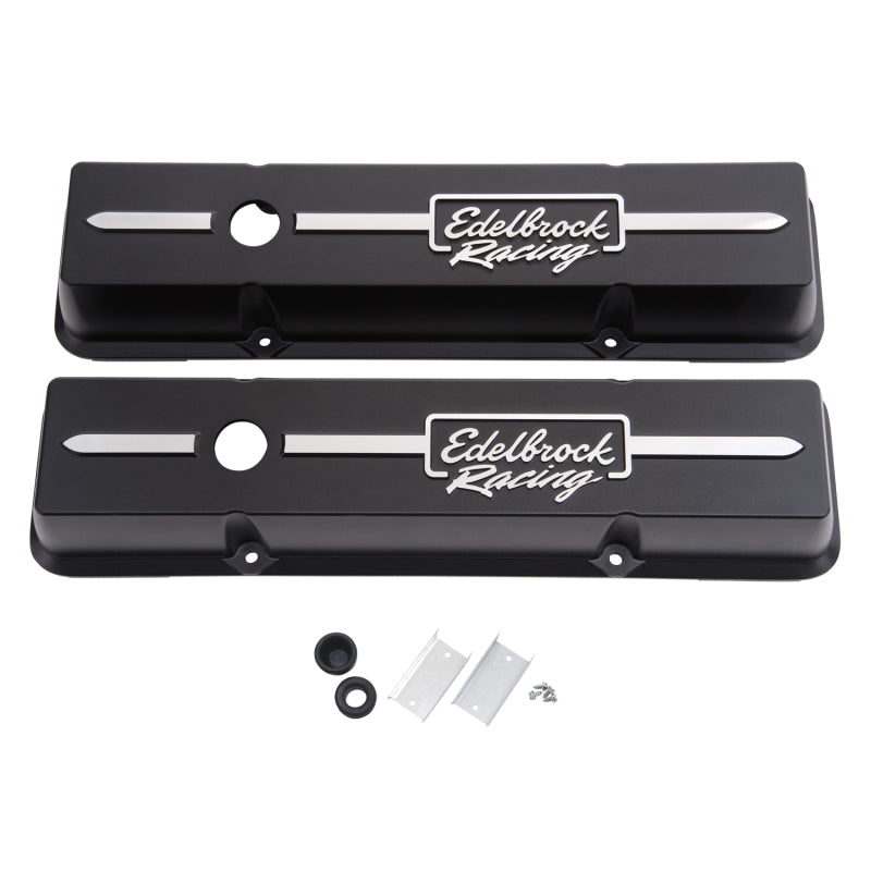 Edelbrock Valve Cover Racing Series Chevrolet 1959-1986 262-400 CI V8 Low Black - DTX Performance