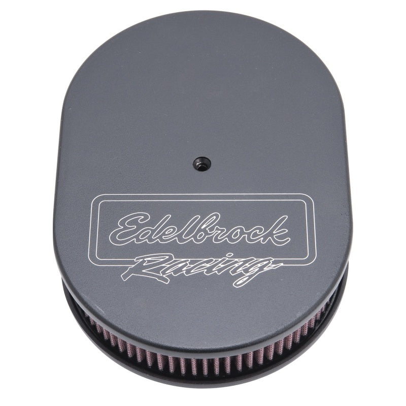 Edelbrock Air Cleaner Victor Series Oval Aluminum Top Cloth Element 11 875In X 8 25In X 3 75In Black - DTX Performance