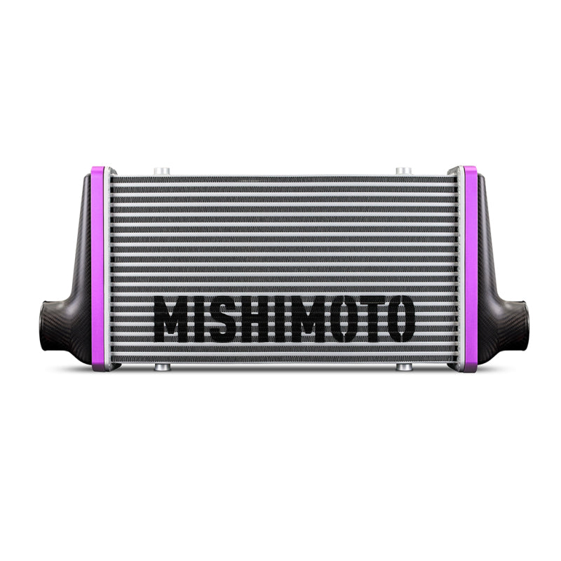 Mishimoto Universal Carbon Fiber Intercooler - Gloss Tanks - 525mm Gold Core - S-Flow - BL V-Band - DTX Performance