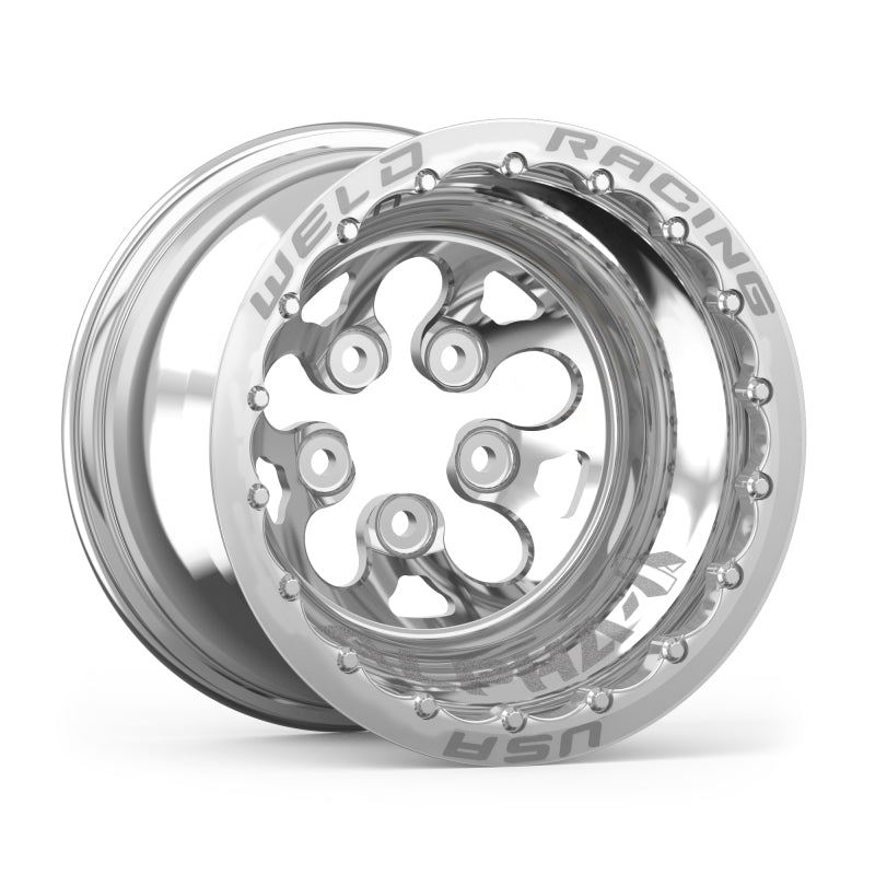 Weld Alpha-1 15x12 / 5x4.75 BP / 3in. BS Polished Wheel - Polished Double Beadlock MT - DTX Performance