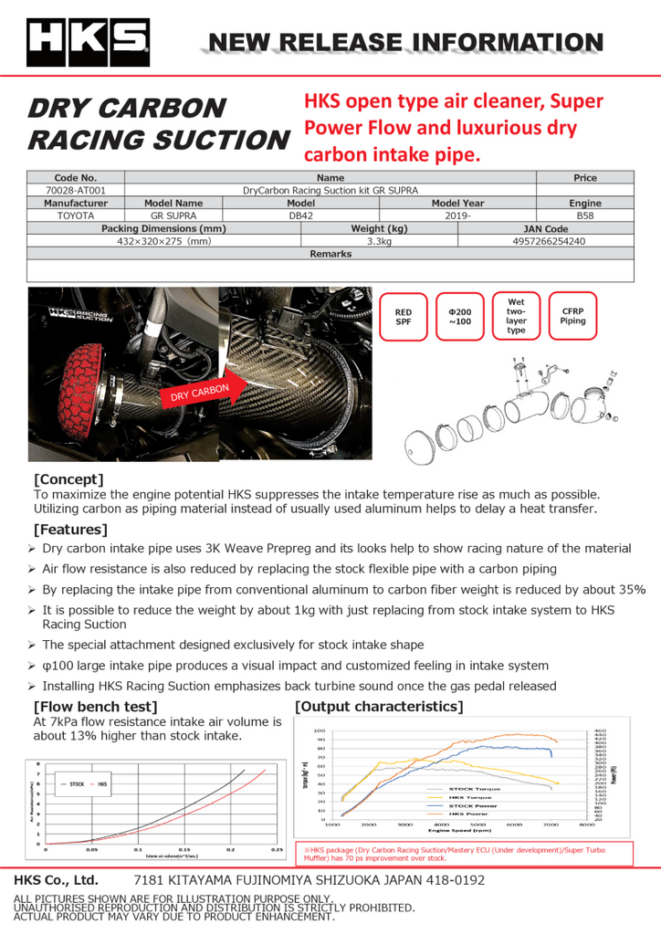 HKS DryCarbon Full Cold Air Intake Kit GR SUPRA - DTX Performance