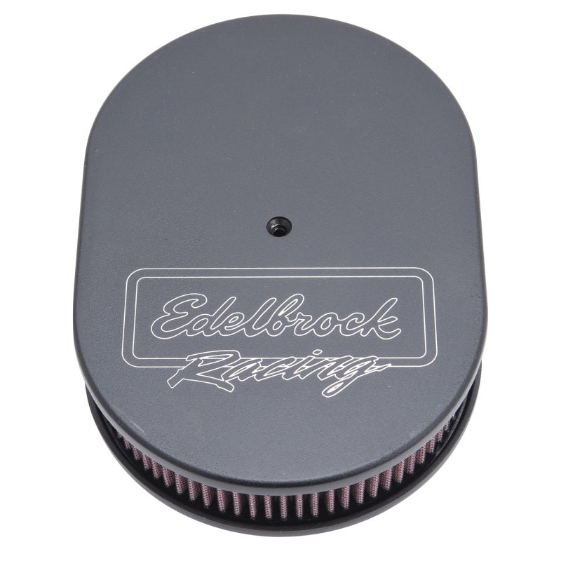 Edelbrock Air Cleaner Victor Series Oval Aluminum Top Cloth Element 11 875In X 8 25In X 3 75In Black - DTX Performance