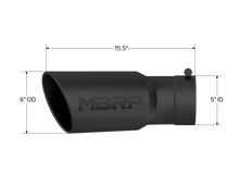 Load image into Gallery viewer, MBRP Universal Tip 6in OD 5in Inlet 15.5in Length 30 Deg Bend Angled Rolled End Black - DTX Performance