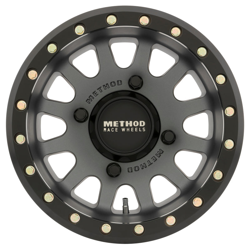 Method MR401 UTV Beadlock 15x7 / 4+3/13mm Offset / 4x156 / 132mm CB Titanium Wheel- Matte Black Ring - DTX Performance