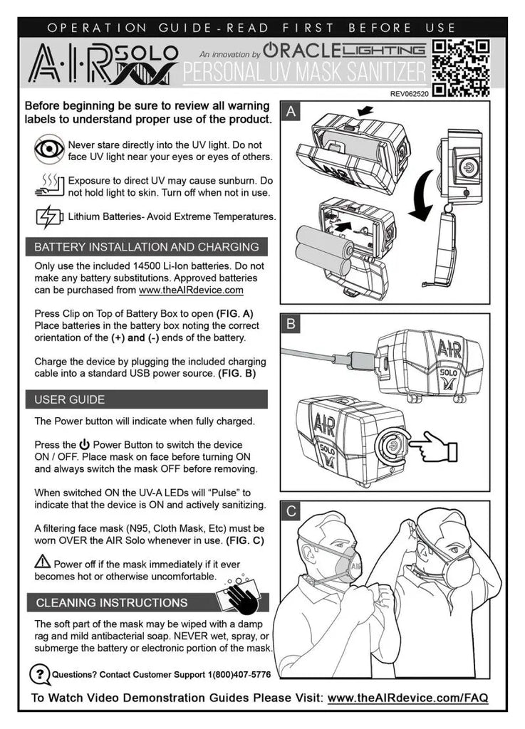 Oracle AIR Solo - Personal UV Irradiation Face Mask Respirator - DTX Performance