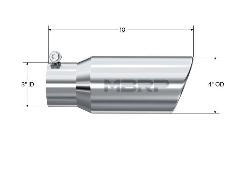 MBRP Universal Tip 4in OD 3in Inlet 10in Length Angled Rolled End T304 - DTX Performance