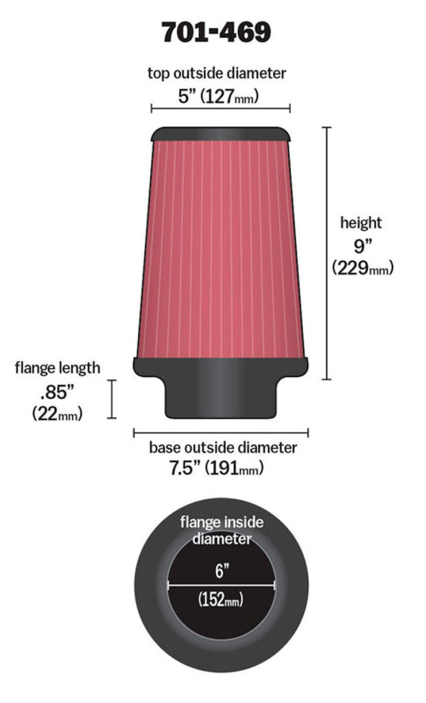 Airaid Universal Air Filter - Cone 6 x 7 1/4 x 5 x 9 - DTX Performance