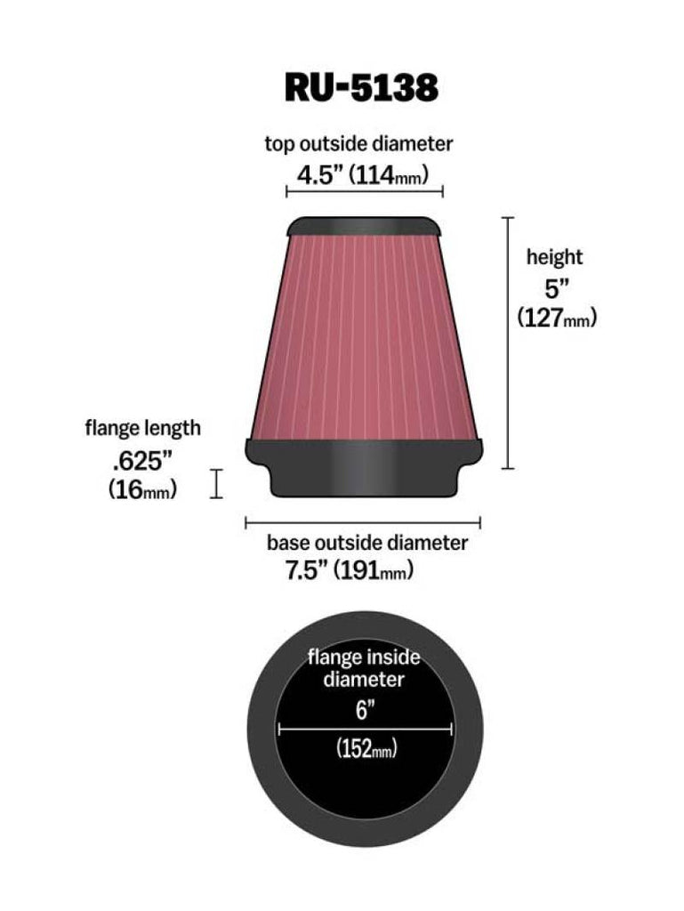 K&N Universal Clamp-On Air Filter 6in FLG / 7-1/2in B / 4-1/2in T / 5in H - DTX Performance