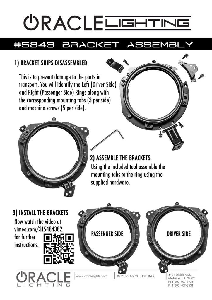 Oracle Jeep Wrangler JL/ Gladiator JT Adjustable 7in. Headlight Brackets (Pair) - DTX Performance