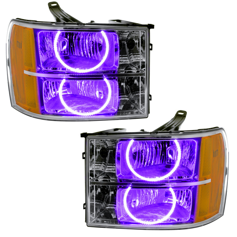 Oracle Lighting 07-13 GMC Sierra Pre-Assembled LED Halo Headlights - (Round Ring Design) -UV/Purple - DTX Performance