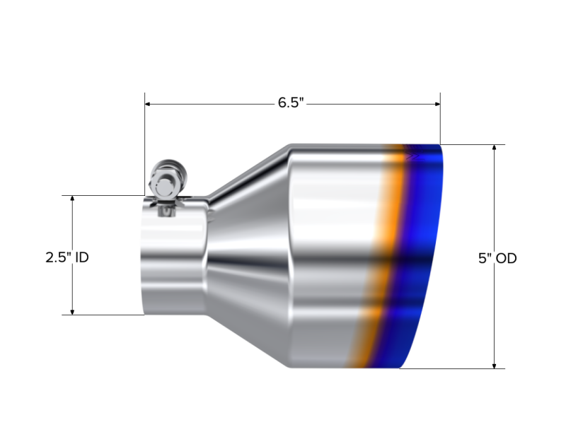 MBRP Univ. T304 Stainless Steel Burnt End Tip 2.5in ID / 5in OD / 6.5in Length Angle Cut Single Wall - DTX Performance