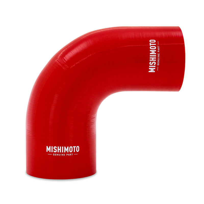 Mishimoto Silicone Reducer Coupler 90 Degree 3.5in to 4in - Red - DTX Performance