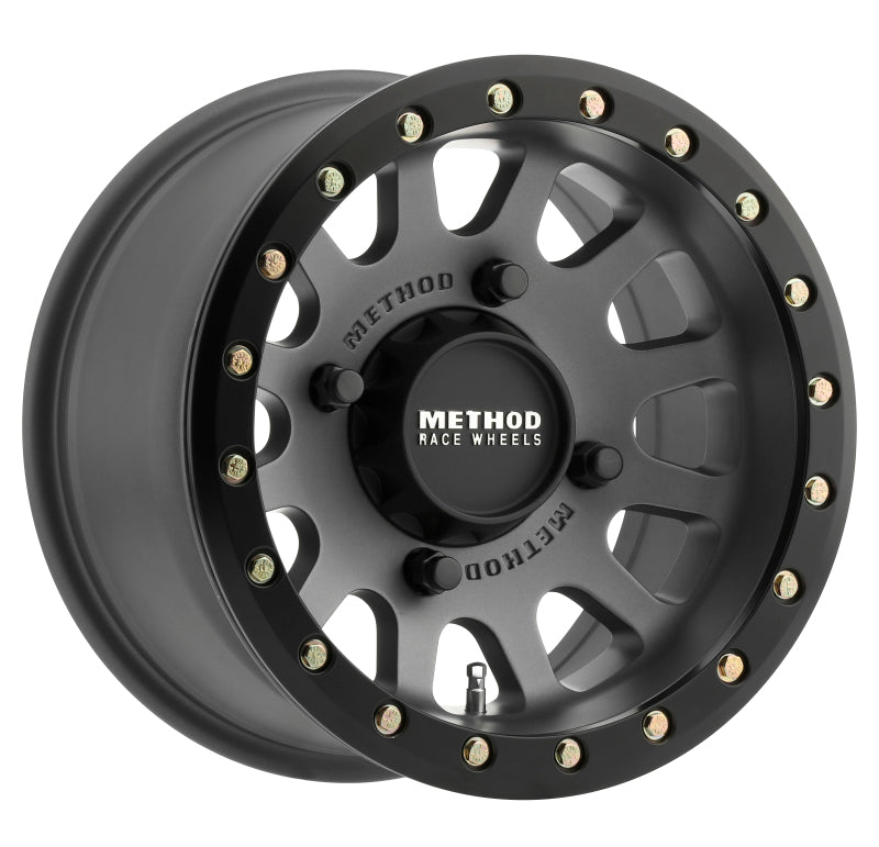 Method MR401 UTV Beadlock 15x7 / 4+3/13mm Offset / 4x156 / 132mm CB Titanium Wheel- Matte Black Ring - DTX Performance