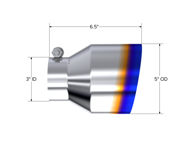 MBRP T304 Stainless Steel Burnt End Angle Cut Exhaust Tip - 3in. ID / 5in. OD / 6.5in. Length - DTX Performance