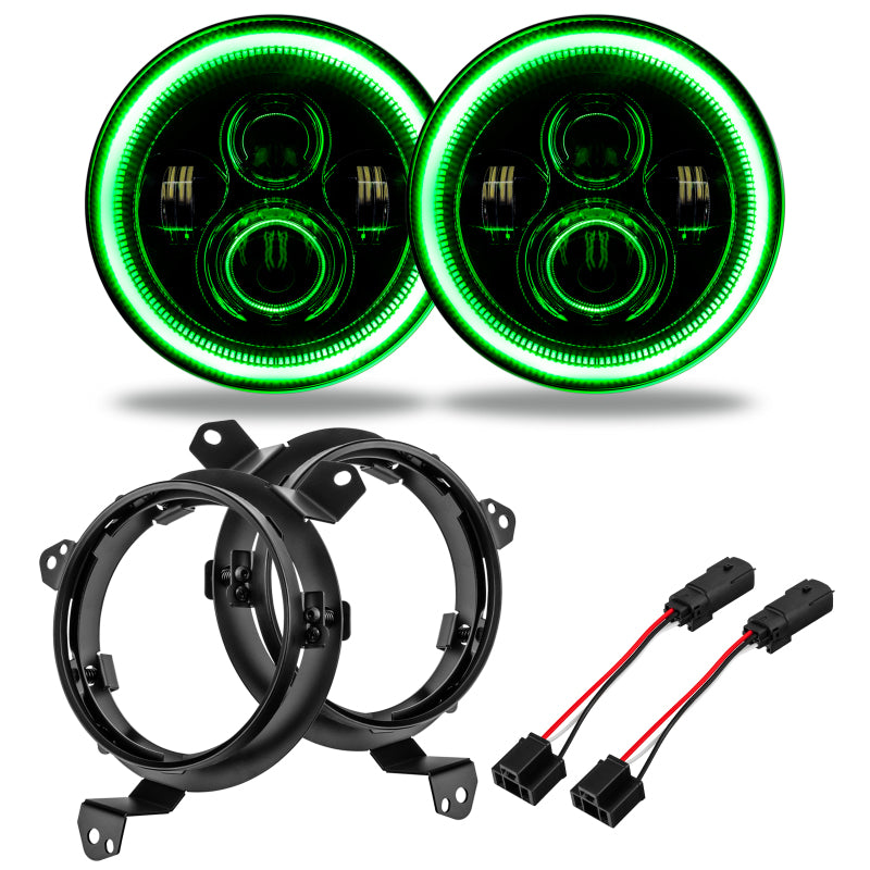 Oracle Jeep Wrangler JL/Gladiator JT 7in. High Powered LED Headlights (Pair) - Green - DTX Performance