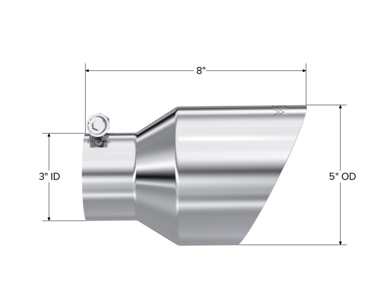 MBRP Universal T304 Stainless Steel Tip  3on ID / 5in OD Out / 8in Length Angle Cut Dual Wall - DTX Performance