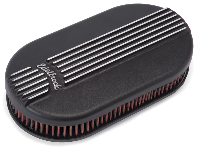 Edelbrock Air Cleaner Classic Series Oval Aluminum Top Cloth Element 17 5In X 9 35In X 3 9In Black - DTX Performance