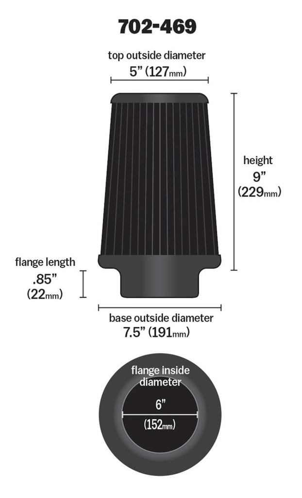 Airaid Universal Air Filter - Cone 6 x 7 1/4 x 5 x 9 - Blue SynthaMax - DTX Performance